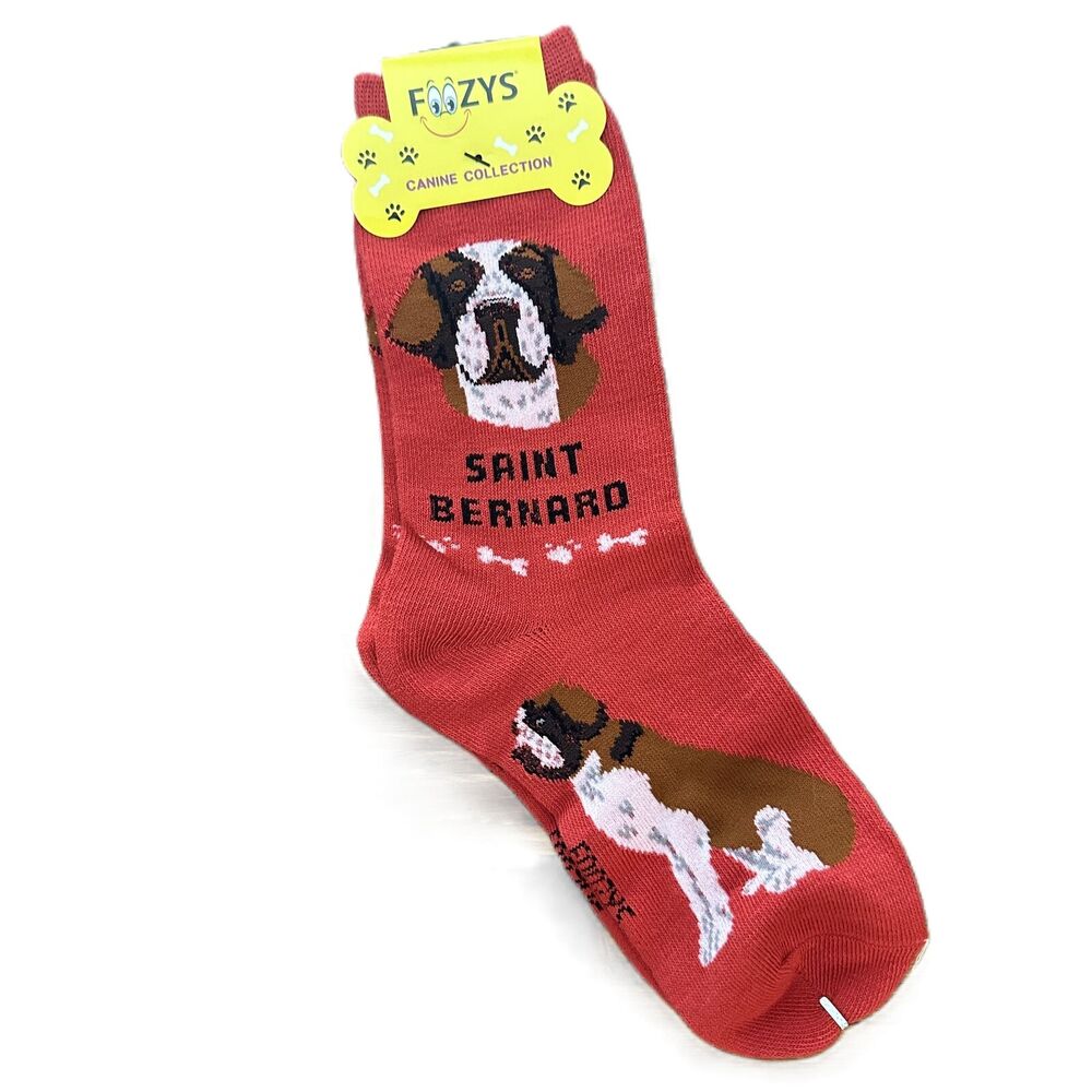 Foozys Red Crew Saint Bernard Dog Print Casual Socks Women's One Size